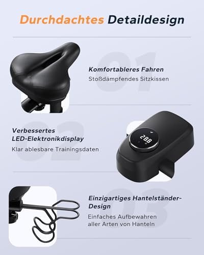 MERACH Heimtrainer Fahrrad mit Magnetischem Widerstand, Leises Bremsbelag/Hometrainer Fahrrad mit Verbessertem LCD-Monitor, Indoor Cycling Bike mit Hantelrack, Tablet-Halter, Eigener App, Bis 136KG Amazon.de: Sport & Freizeit – Bild 8