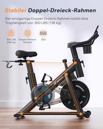 MERACH Heimtrainer Fahrrad mit Magnetischem Widerstand, Leises Bremsbelag/Hometrainer Fahrrad mit Verbessertem LCD-Monitor, Indoor Cycling Bike mit Hantelrack, Tablet-Halter, Eigener App, Bis 136KG Amazon.de: Sport & Freizeit – Bild 12